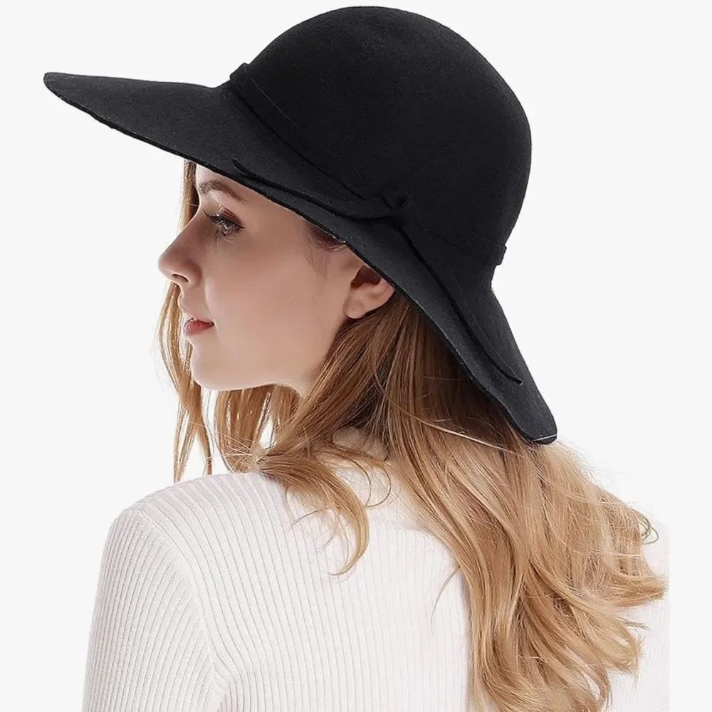 ASSQI Black Vintage Style Dome Fedora Wool Hat